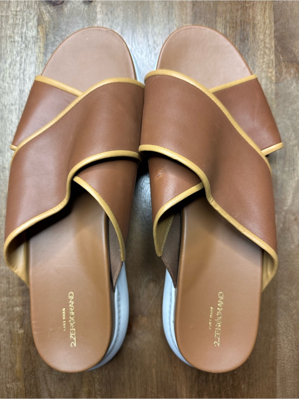 Cole Haan Women’s Zerogrand Criss Cross Brown Slide Sandals